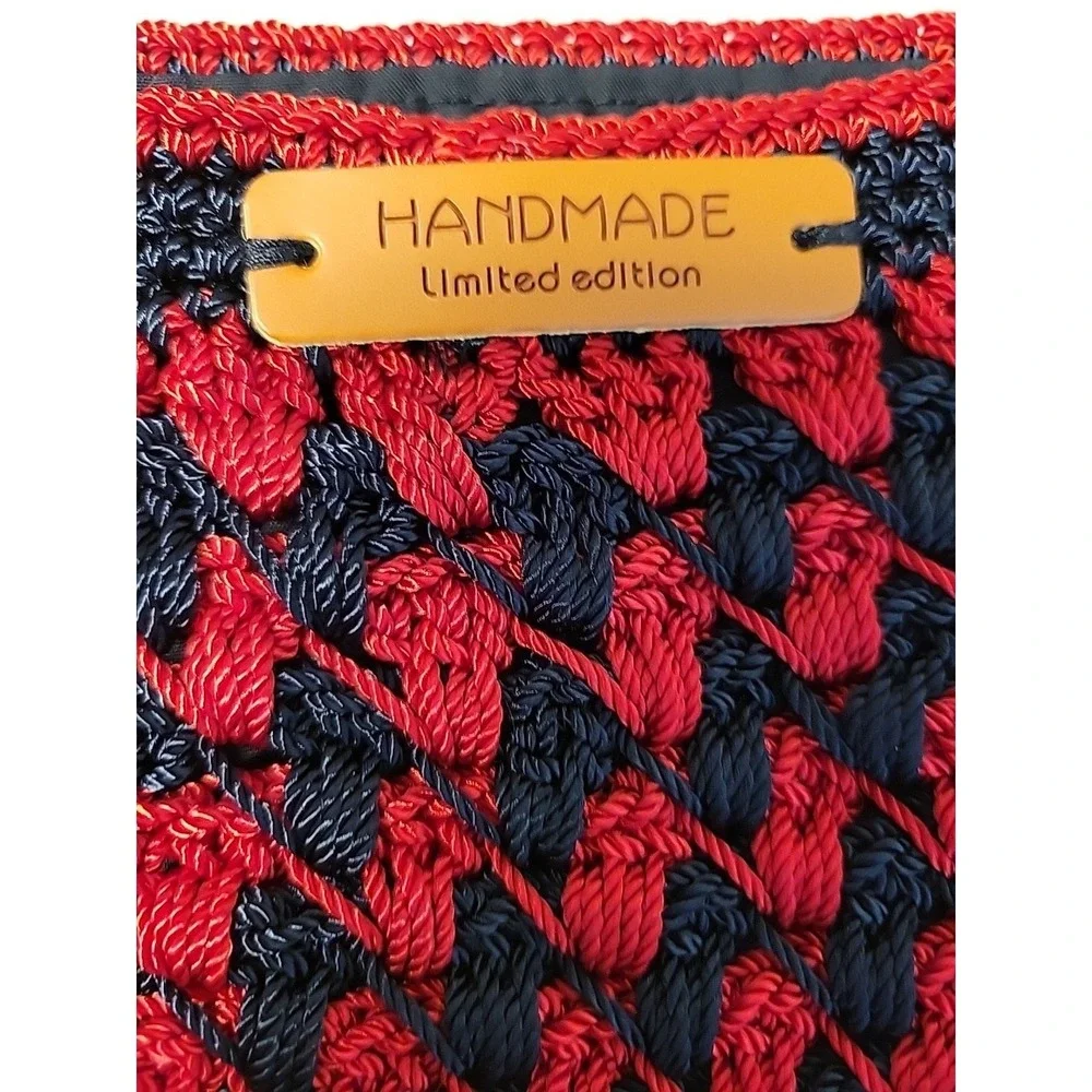 Handmade Limited Edition Crochet Tote Bag Red Black Boho Woven Cord